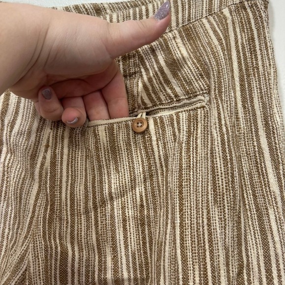 Free People Pants 2 Tan White Striped Cotton Loose Relaxed Gauzy‎ Pull On NWT - Picture 5 of 10